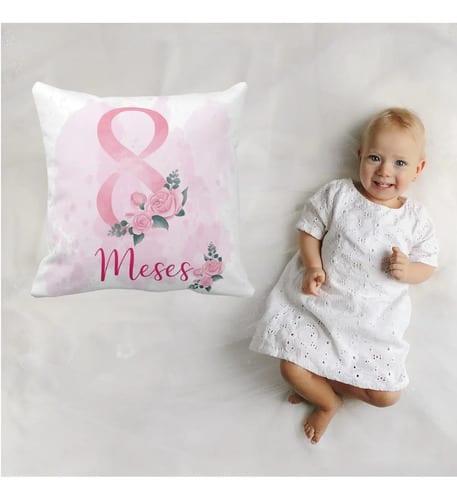 Almofada Decorativa para o Mesversário de 8 Meses Floral Mês
