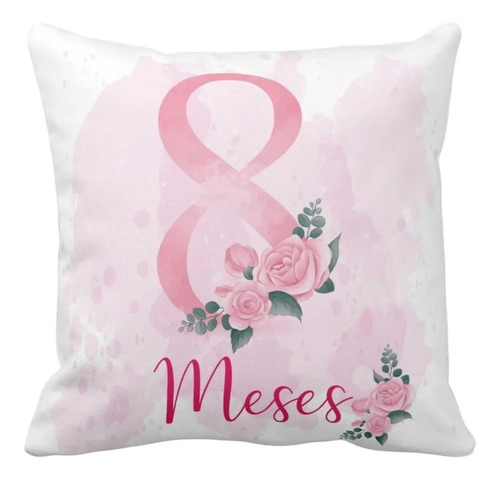 Almofada Decorativa para o Mesversário de 8 Meses Floral Mês - Família (Mesversário de 8 Meses Floral )