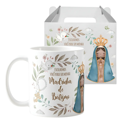 Caneca Padrinhos de Batismo | Presente para Consagração | Pronta Entrega | Caixinha Personalizada