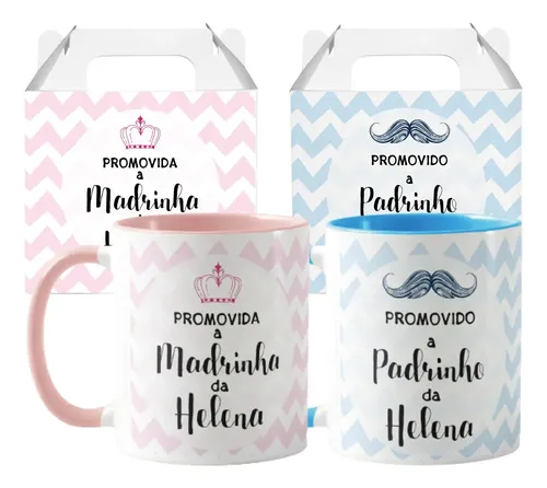 Kit 2 Canecas Presente Convite de Batismo Madrinha Padrinho - Batizado (Padrinho)