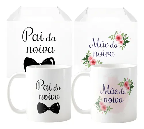 Kit Canecas Pais Da Noiva Lembrança Casamento Noivado - Casamento (Convidados)