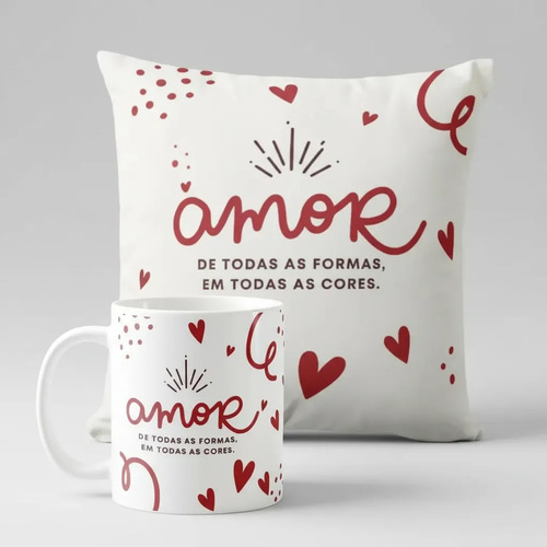 Kit Almofada e Caneca Romance de Corações Toda Forma de Amar - Família (kit toda forma de amor)