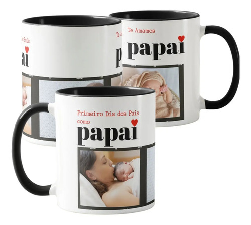 Kit Caneca e Almofada Presente Dia dos Pais com 3 Fotos