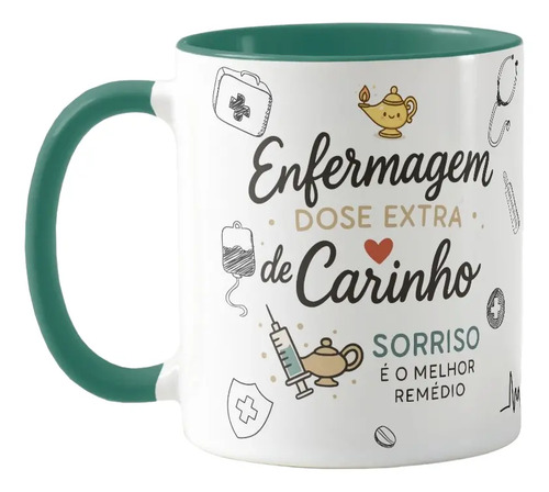 Caneca Personalizada Enfermagem Presente com Dose de Carinho - Profissões (Enfermeiro(a))