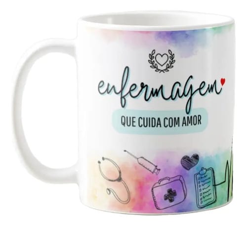 Caneca Profissão Enfermagem Hospital Que Cuida com Amor - Profissões (Enfermeiro(a))