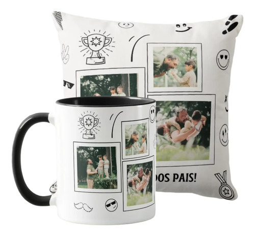 Kit para o Dia dos Pais Caneca e Almofada Divertida com Foto - Família (Pai)