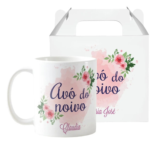 Caneca personalizada avo do noivo casamento floral - Casamento (Noivo)