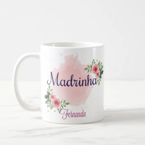 Caneca Personalizada Madrinha Lembrança de Casamento Floral
