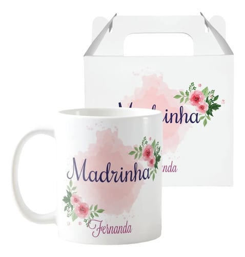 Caneca Personalizada Madrinha Lembrança de Casamento Floral - Casamento (Madrinhas)