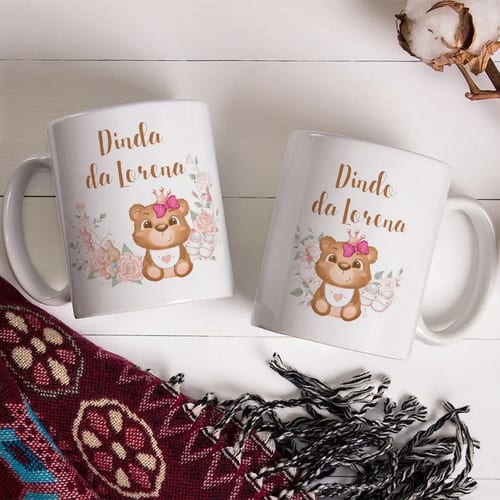 Kit 2 Canecas Personalizadas para Convite Padrinhos Ursinho - Batizado (Padrinho)