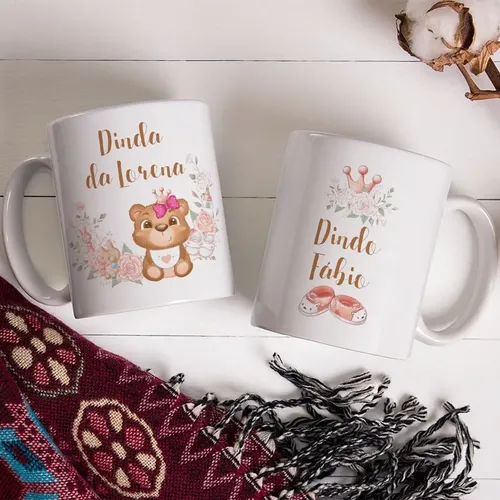 Kit 2 Canecas Personalizadas para Convite Padrinhos Ursinho