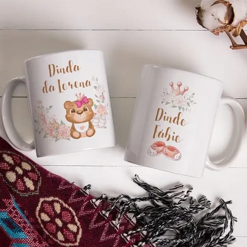 Kit 2 Canecas Personalizadas para Convite Padrinhos Ursinho