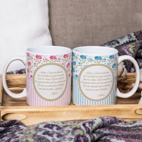 Kit Presente Padrinhos Personalizado com Nomes Batizado