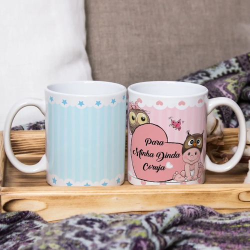Conjunto Canecas Presente Batizado Padrinhos Dindos Corujas