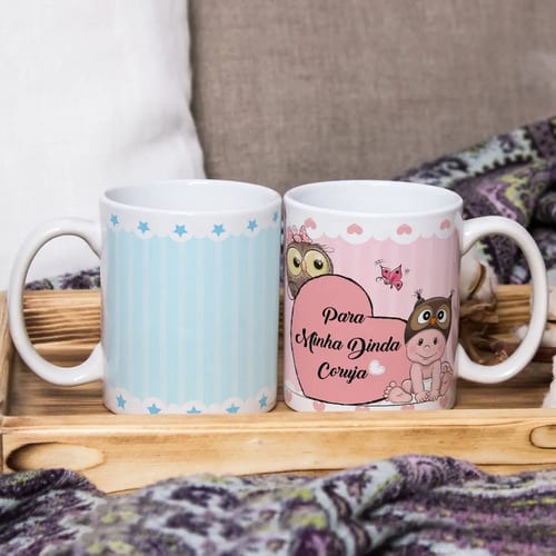 Conjunto Canecas Presente Batizado Padrinhos Dindos Corujas