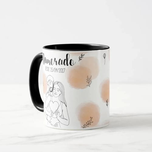 Kit Namorados - 2 Canecas Namorada e Nomorado Personalizado com Ilustração Casal - Preta