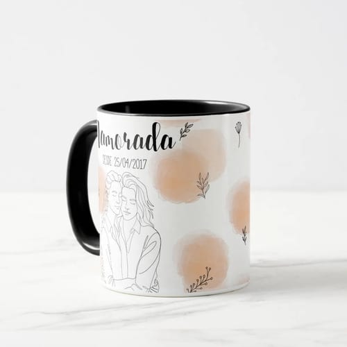 Kit Namoradas- 2 Canecas Namoradas Personalizado com Ilustração Casal - Preta