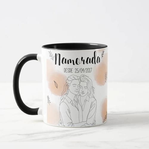 Kit Namoradas- 2 Canecas Namoradas Personalizado com Ilustração Casal - Preta