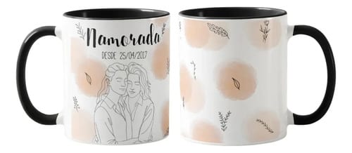Kit Namoradas- 2 Canecas Namoradas Personalizado com Ilustração Casal - Preta