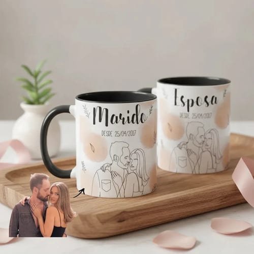 Kit Casados - 2 Canecas Esposa e Marido Personalizado com Ilustração Casal - Preta - Outros (Casal)