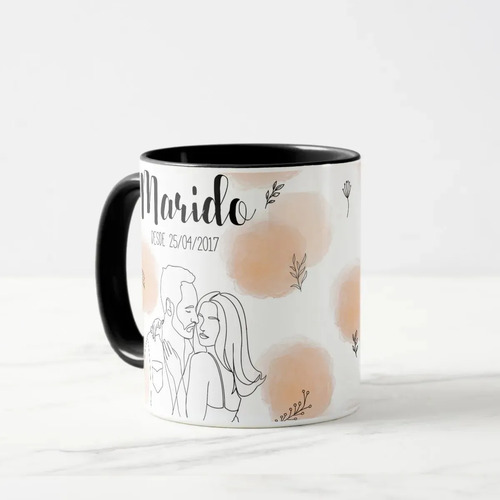 Kit Casados - 2 Canecas Esposa e Marido Personalizado com Ilustração Casal - Preta