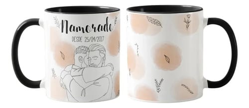 Kit Namorados - 2 Canecas Namorados Personalizado com Ilustração Casal - Preta
