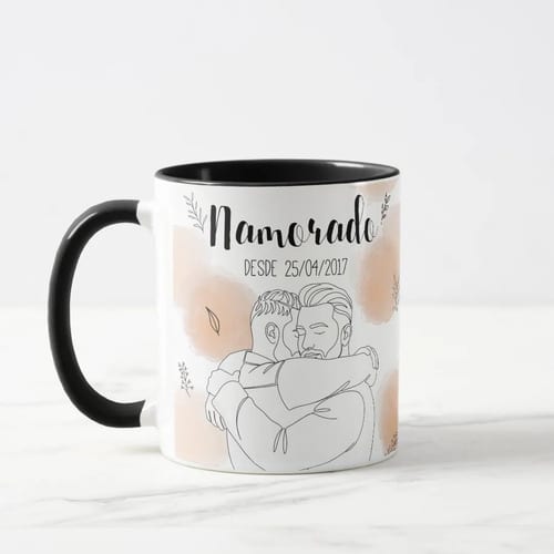 Kit Namorados - 2 Canecas Namorados Personalizado com Ilustração Casal - Preta