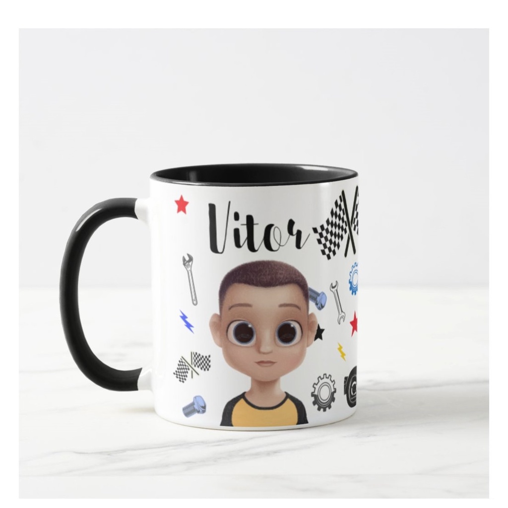 Caneca Motociclista Moto Personalizada com Nome e Avatar - Profissões (Motociclista)