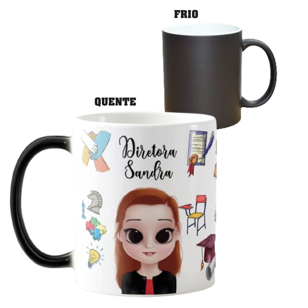 Caneca Mágica Divertida Presente para Diretora Escolar - Profissões (Diretora Escolar)