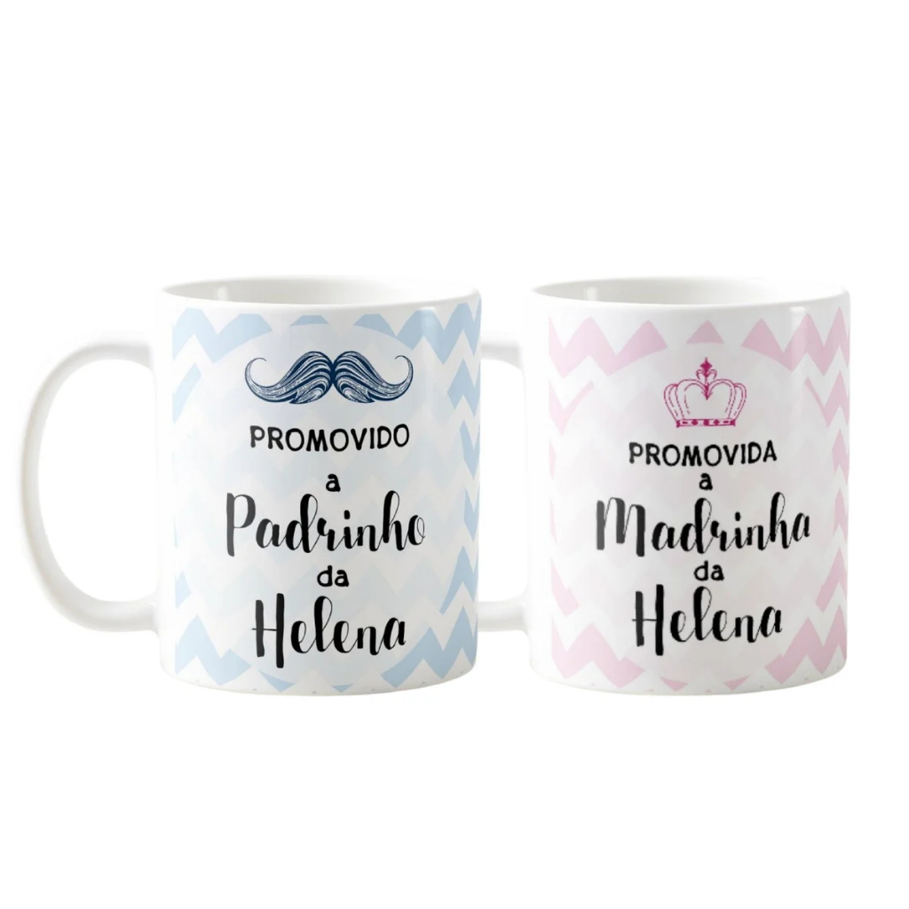 Kit 2 Caneca Personalizadas com Nomes para Dindo e Dinda