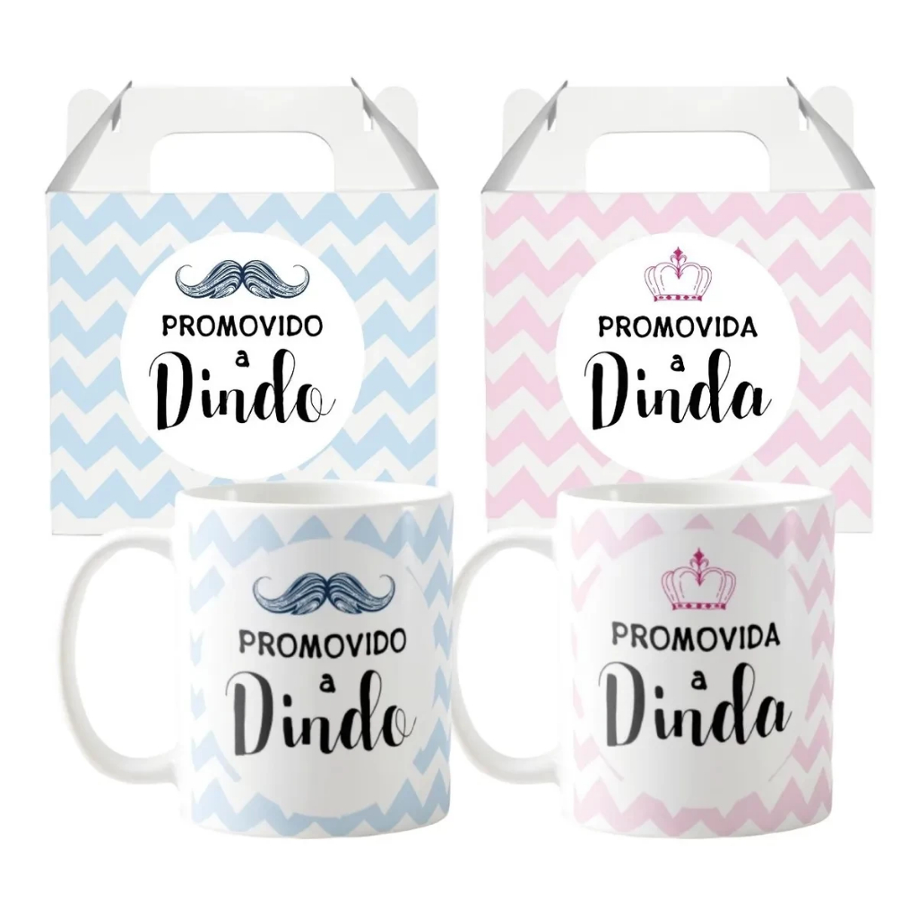Kit 2 Caneca Personalizadas com Nomes para Dindo e Dinda - Batizado (Padrinho e Madrinha)