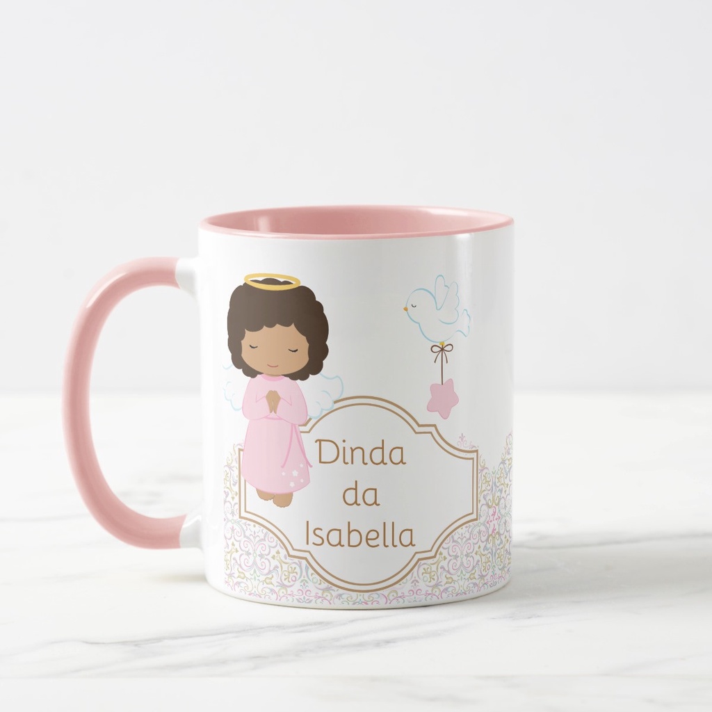 Caneca Criativa Madrinha de Batismo Dinda com Oração do Anjo