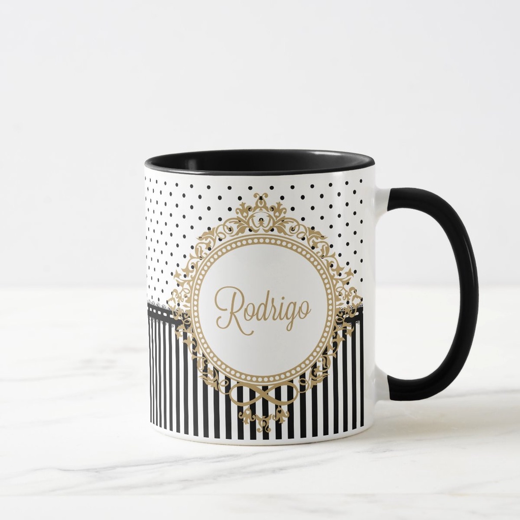 Caneca Preta Batizado Brasão com Nomes Personalizados