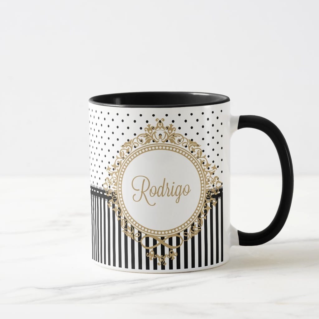 Caneca Preta Batizado Brasão com Nomes Personalizados