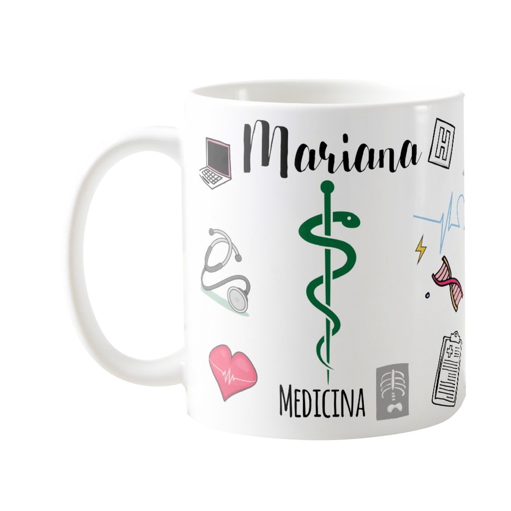 Caneca Criativa Personalizada com Símbolo Medicina com Nome - Profissões (Médico(a))