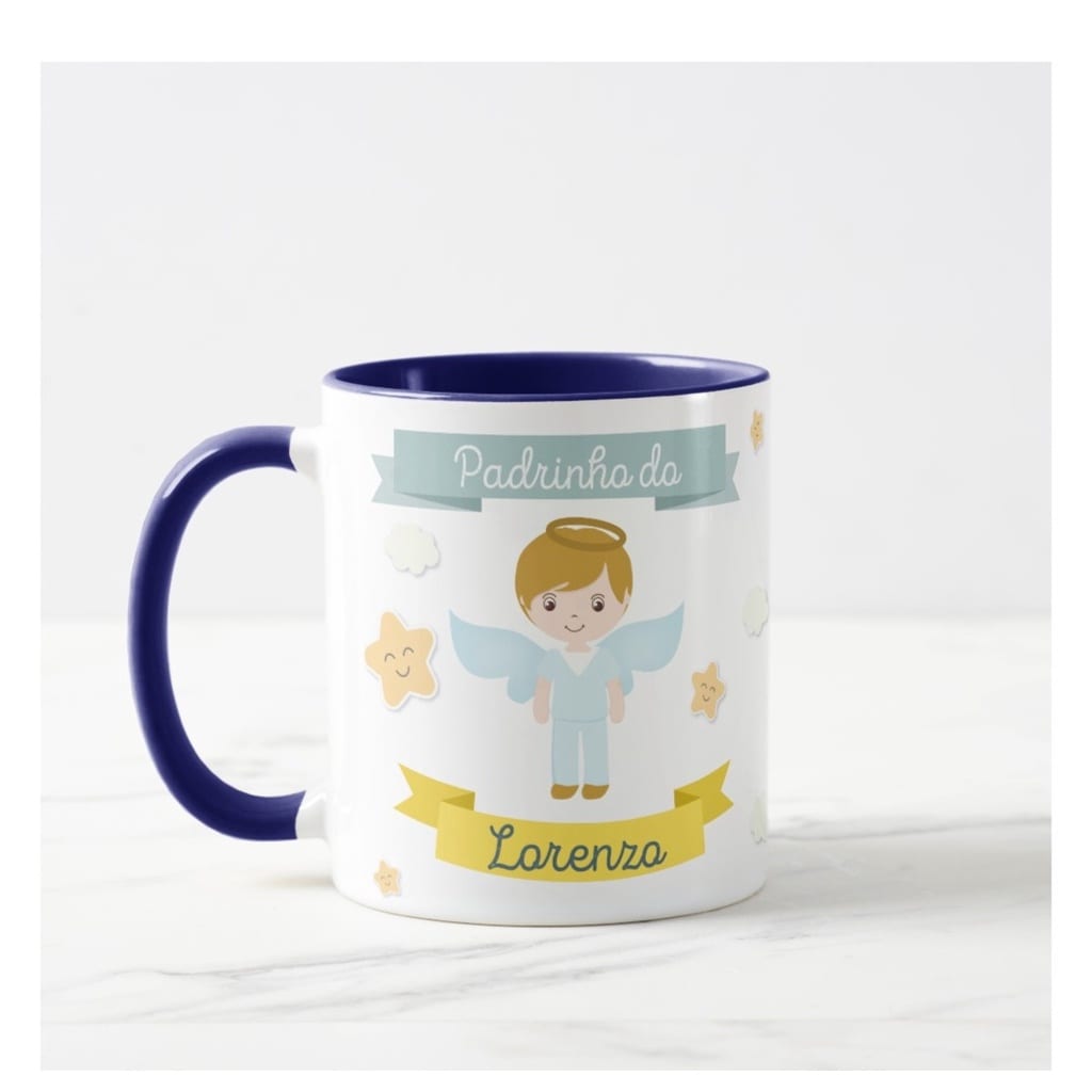 Caneca de Presente Divertido de Batizado com Anjinho e Nomes - Batizado (Batizando(a))