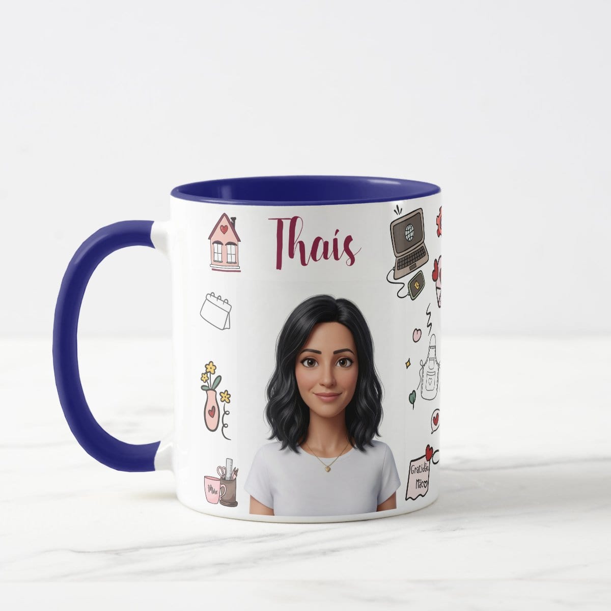 Caneca Mãe Presente Criativo com Avatar - Azul Escuro - Família (Mãe)