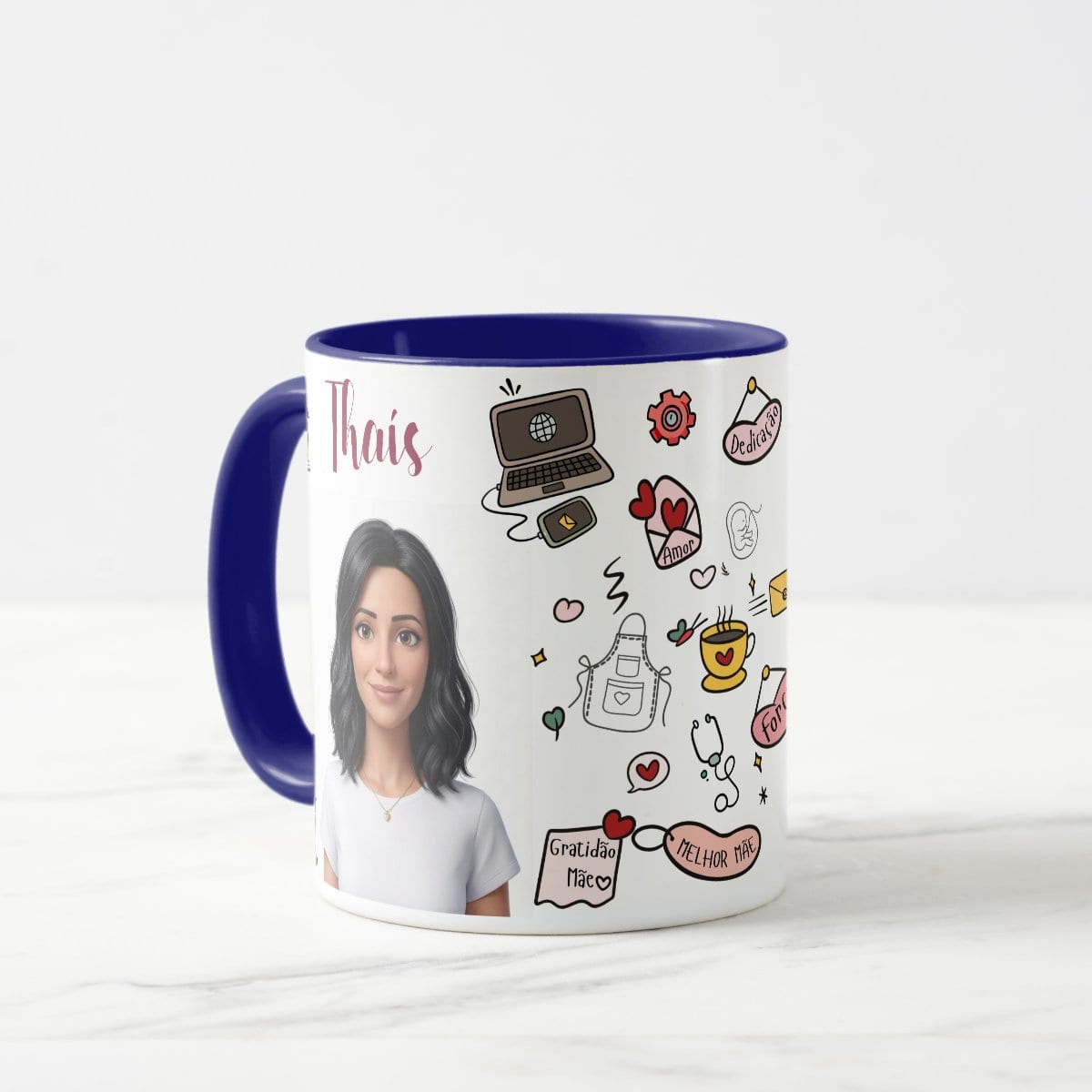 Caneca Mãe Presente Criativo com Avatar - Azul Escuro
