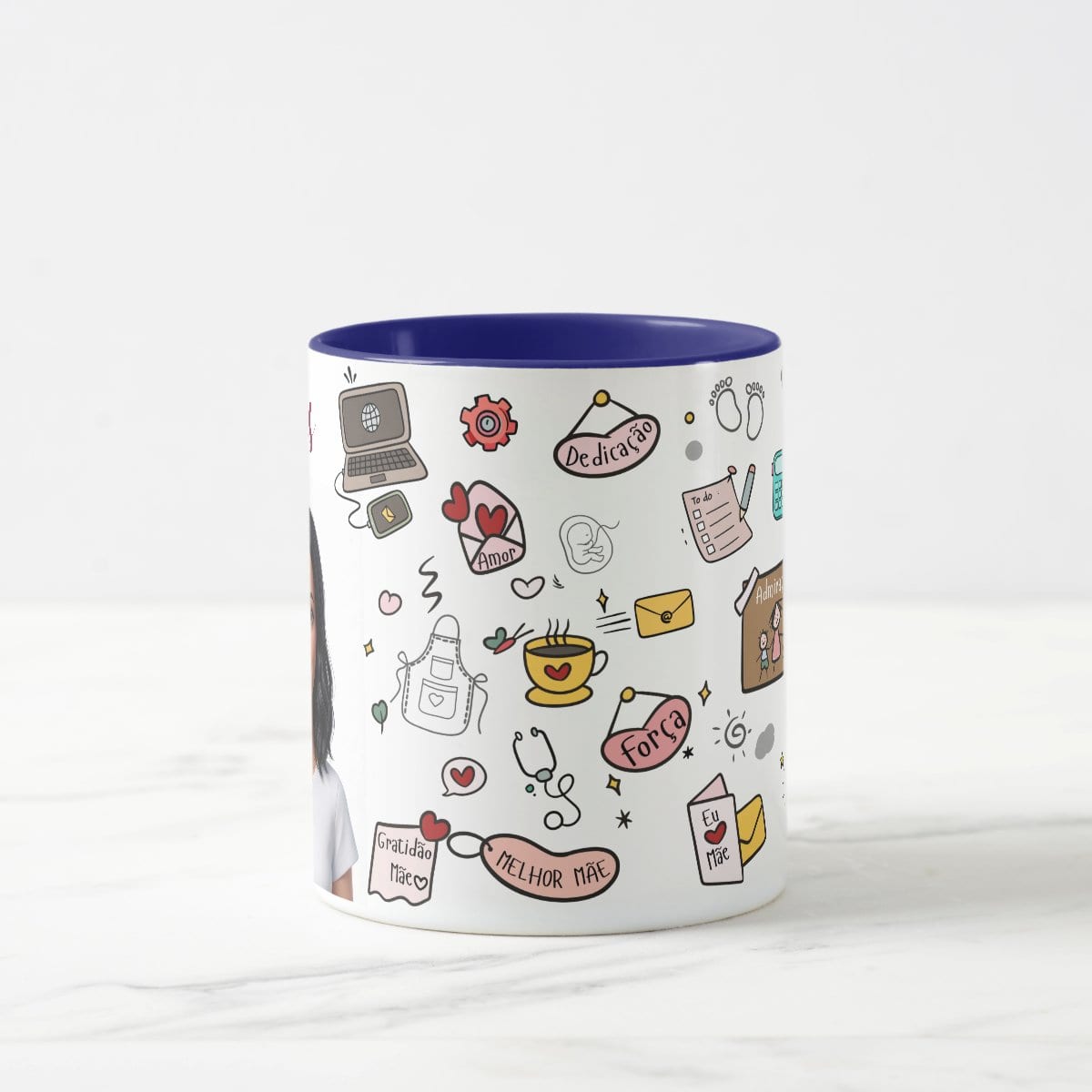 Caneca Mãe Presente Criativo com Avatar - Azul Escuro