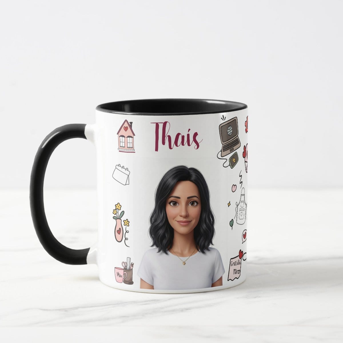 Caneca Mãe Presente Criativo com Avatar - Preta - Família (Mãe)