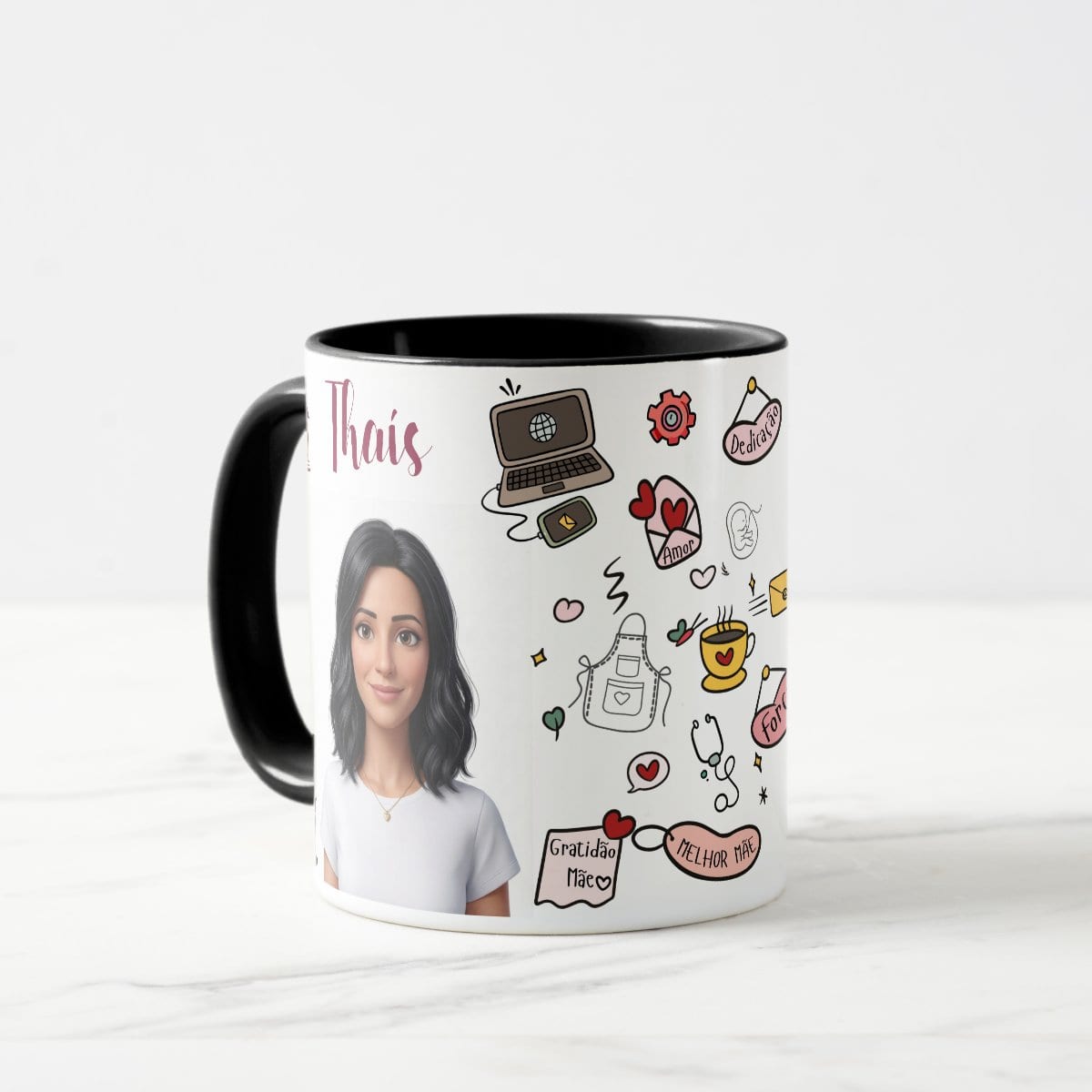 Caneca Mãe Presente Criativo com Avatar - Preta