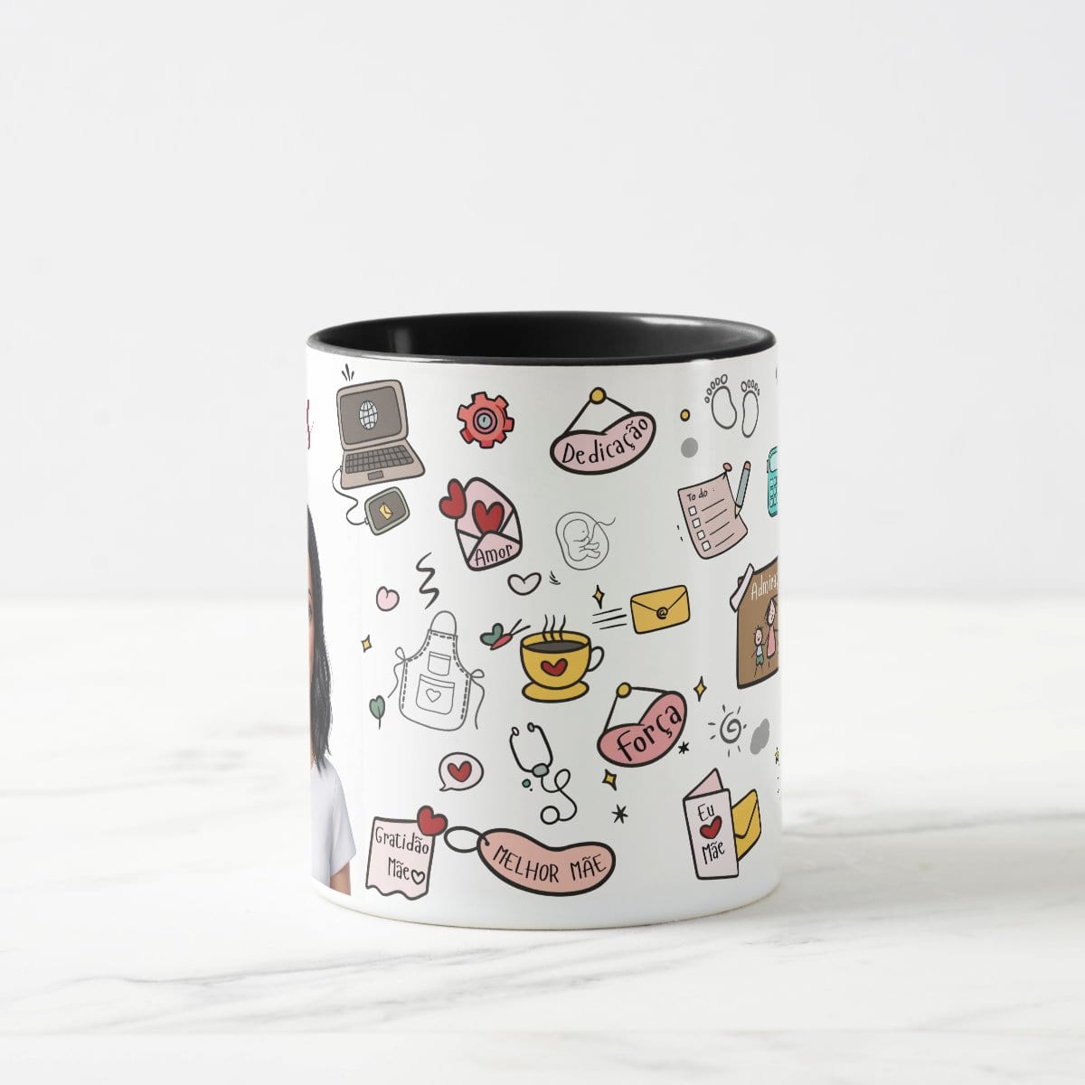 Caneca Mãe Presente Criativo com Avatar - Preta