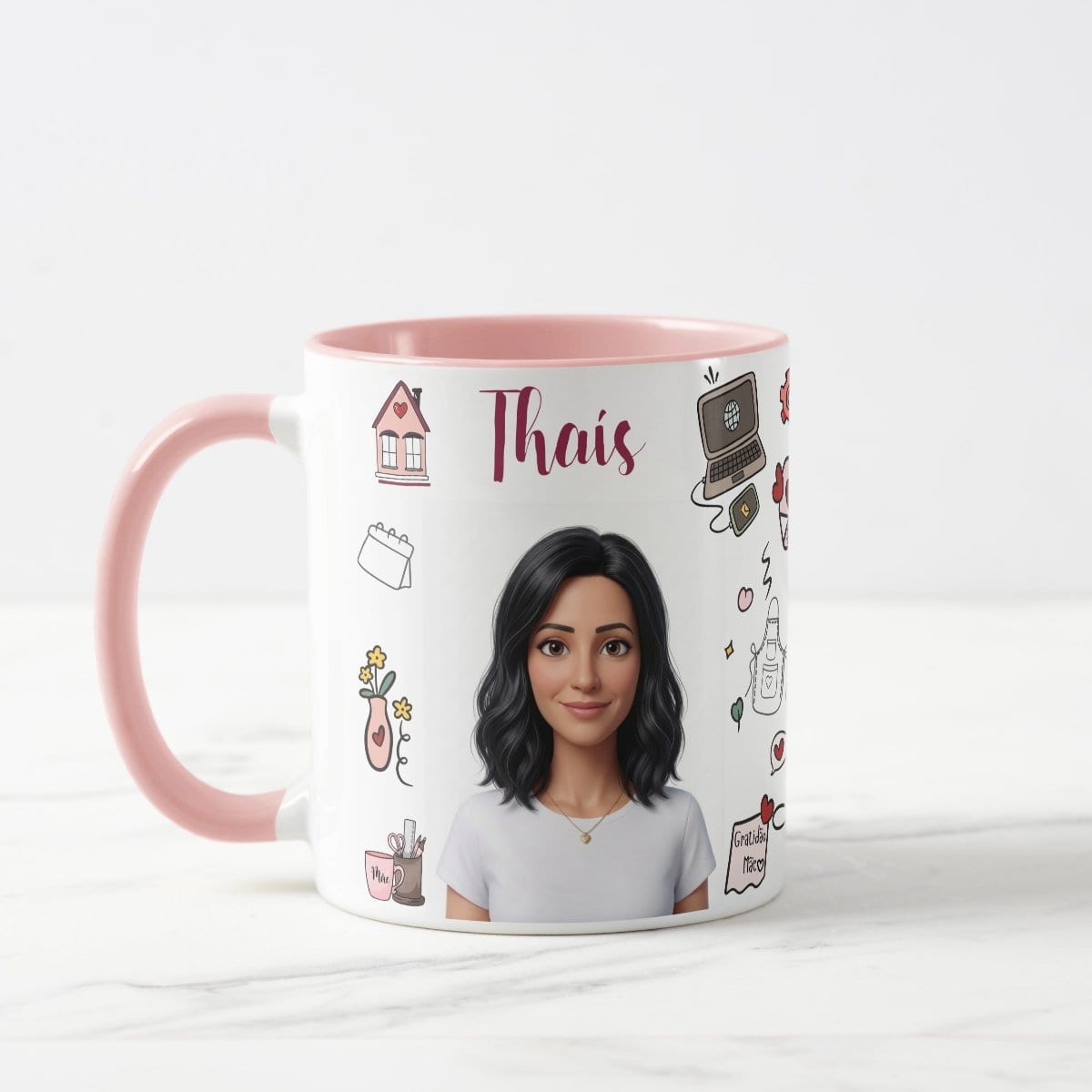 Caneca Mãe Presente Criativo com Avatar - Rosa - Família (Mãe)