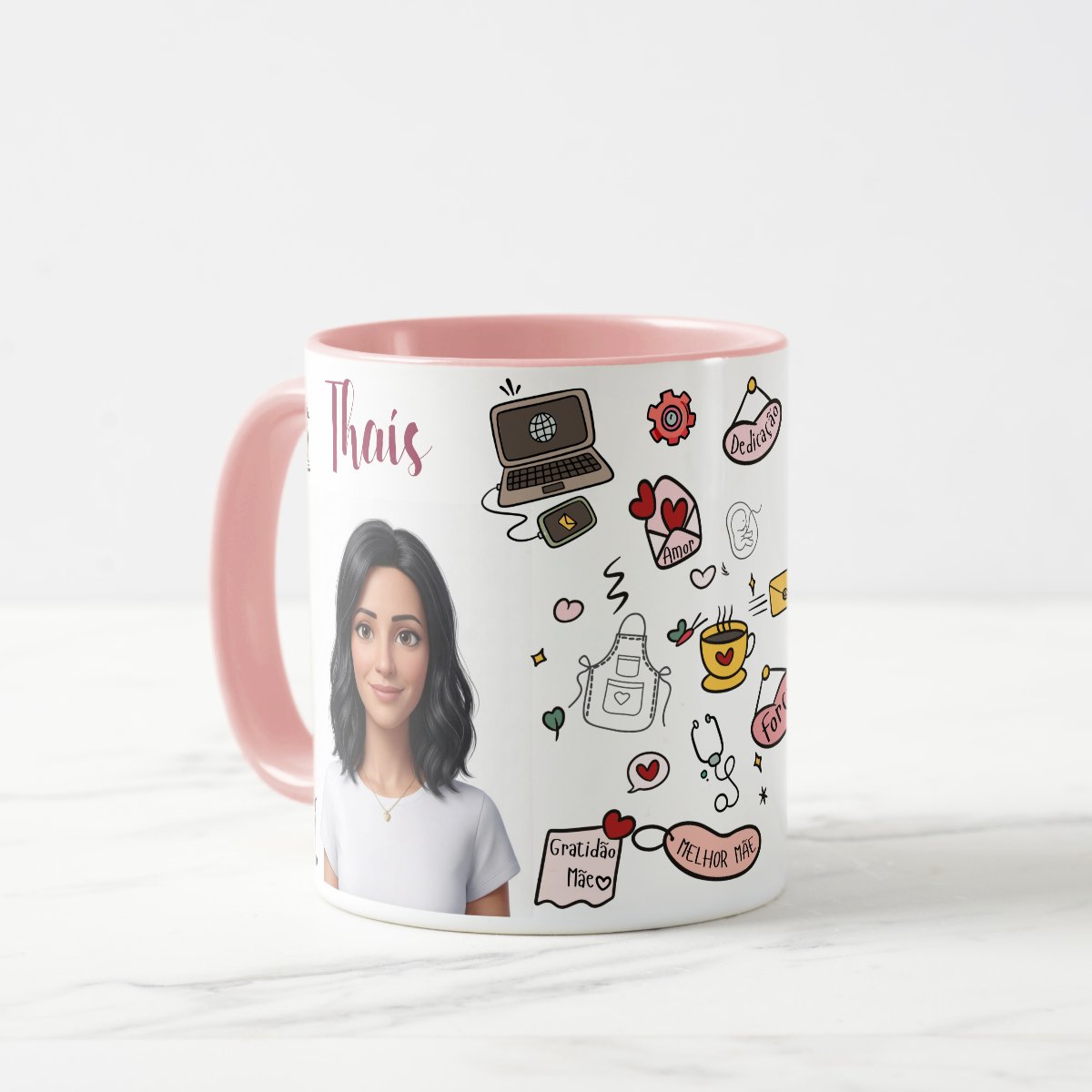 Caneca Mãe Presente Criativo com Avatar - Rosa