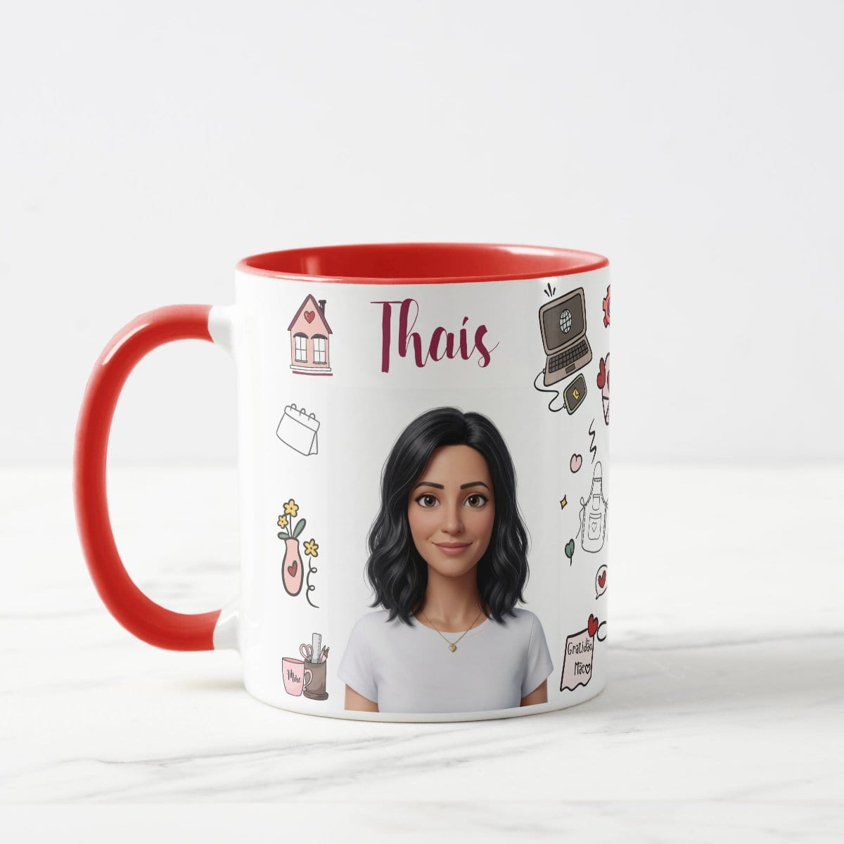 Caneca Mãe Presente Criativo com Avatar - Vermelha - Família (Mãe)