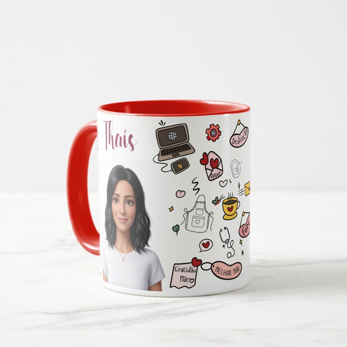 Caneca Mãe Presente Criativo com Avatar - Vermelha