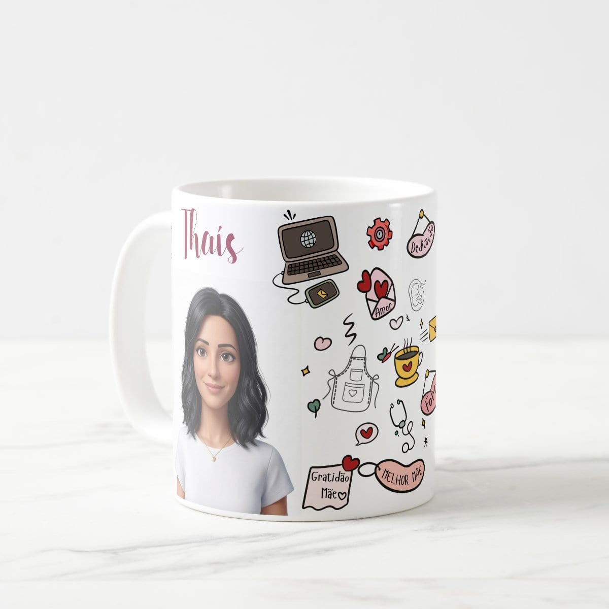 Caneca Mãe Presente Criativo com Avatar - Branca