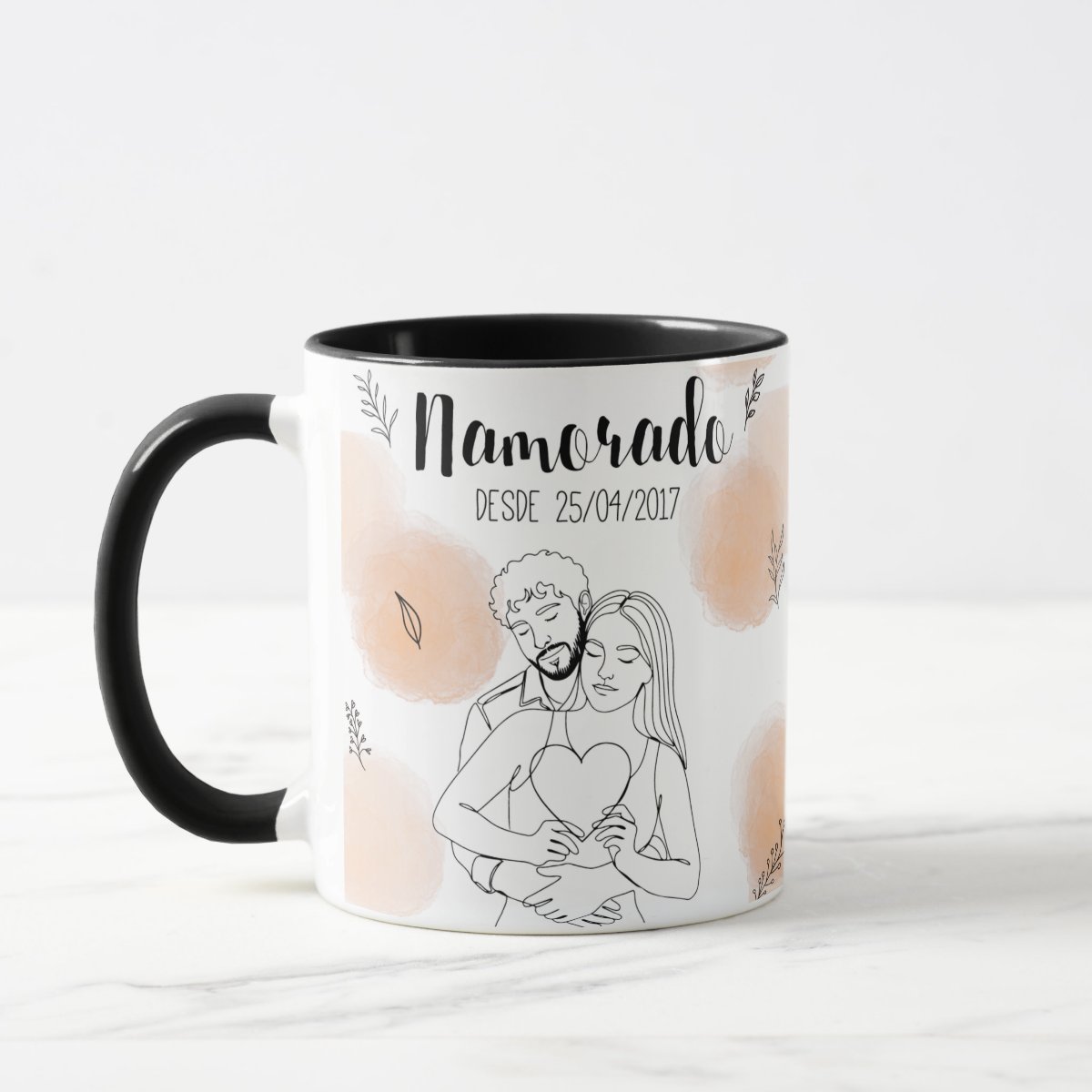Kit Namorados - 2 Canecas Namorada e Nomorado Personalizado com Ilustração Casal - Preta