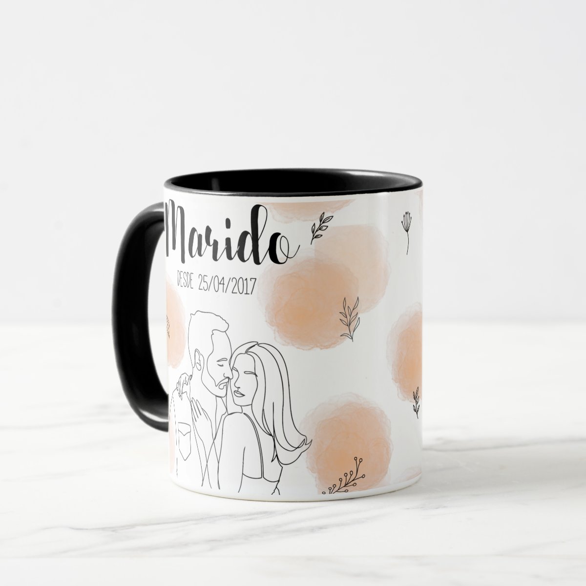 Kit Casados - 2 Canecas Esposa e Marido Personalizado com Ilustração Casal - Preta