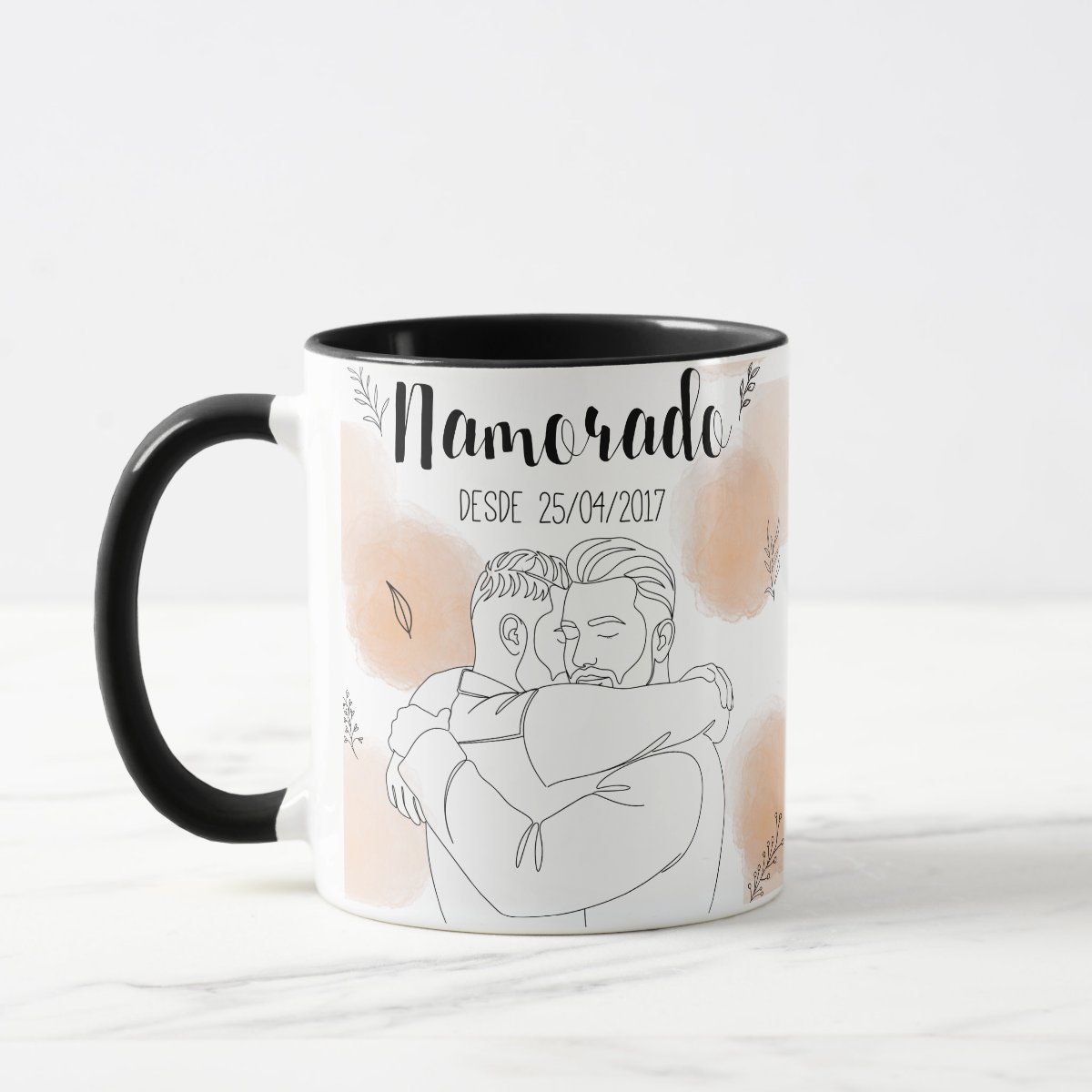 Kit Namorados - 2 Canecas Namorados Personalizado com Ilustração Casal - Preta